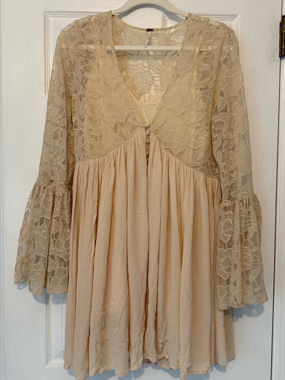 Free People Beige Lace Boho Mini Dress